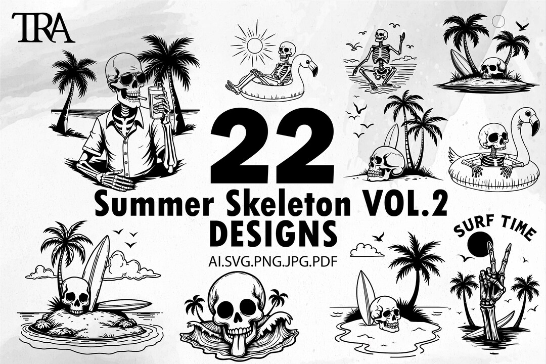 Summer Skull SVG Bundle: Beach Skeleton Designs (digital Download) - Etsy