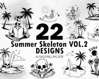 Summer Skull SVG Bundle: Beach Skeleton Designs (Digital Download)