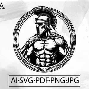 Spartan Warrior SVG: Gladiator Helmet, Roman Meander (Digital Download)