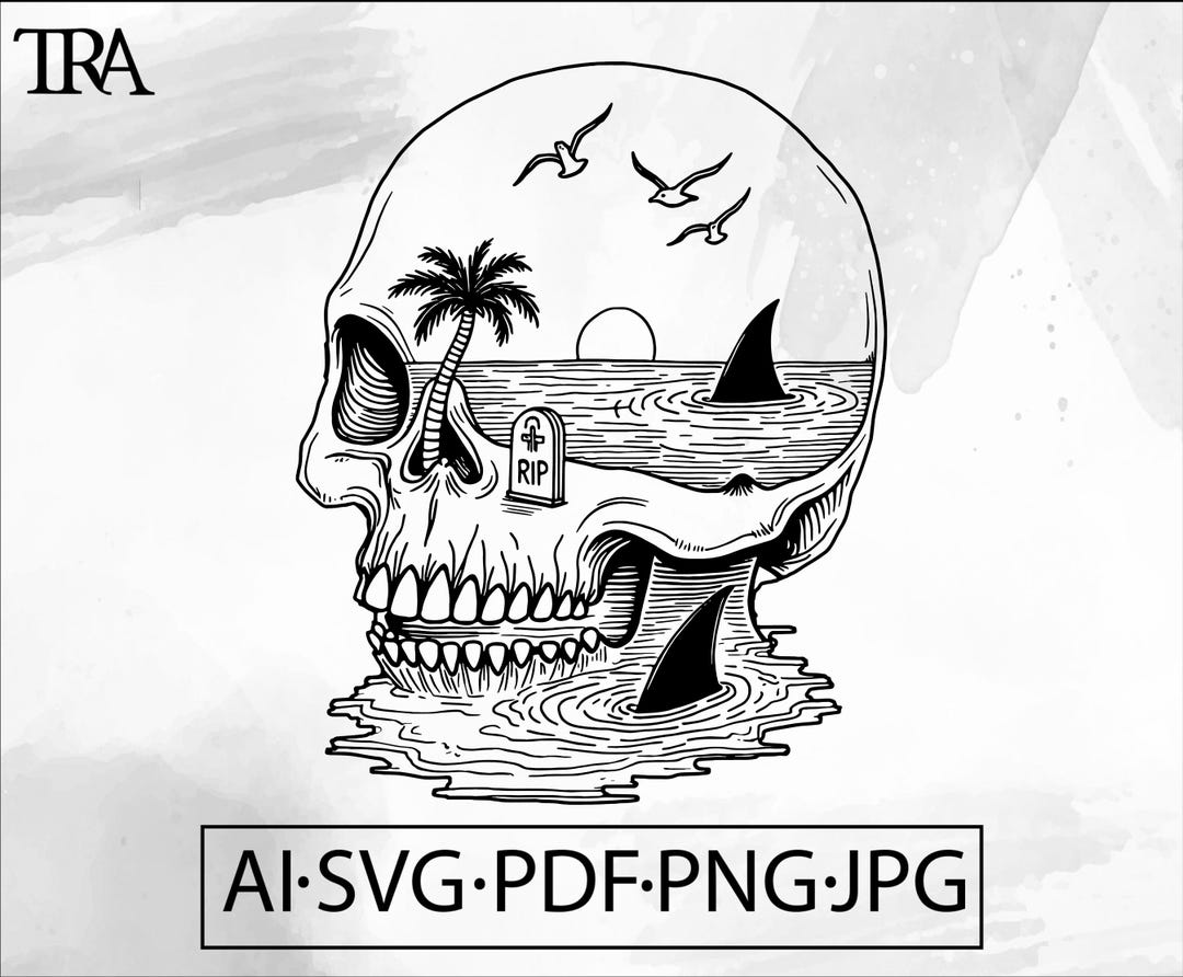 Skull Tropical Beach Scene Island SVG Skeleton Summer Vacation Beach ...