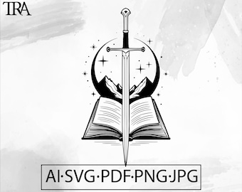 Fantasy Book Sword SVG: Mystical Witchcraft Design (digitale download)