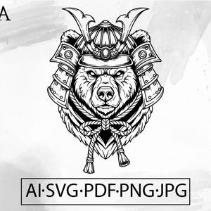 Samurai Bear SVG animal samurai Warrior helmet  Hannya Mask Japanese tattoo Oni Mask - Instant Digital Download ai svg jpg png pdf cricut