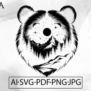 Bear Mountain landscape SVG grizzly wilderness Scene North American Wild Animals - Instant Digital Download ai svg jpg png pdf cricut