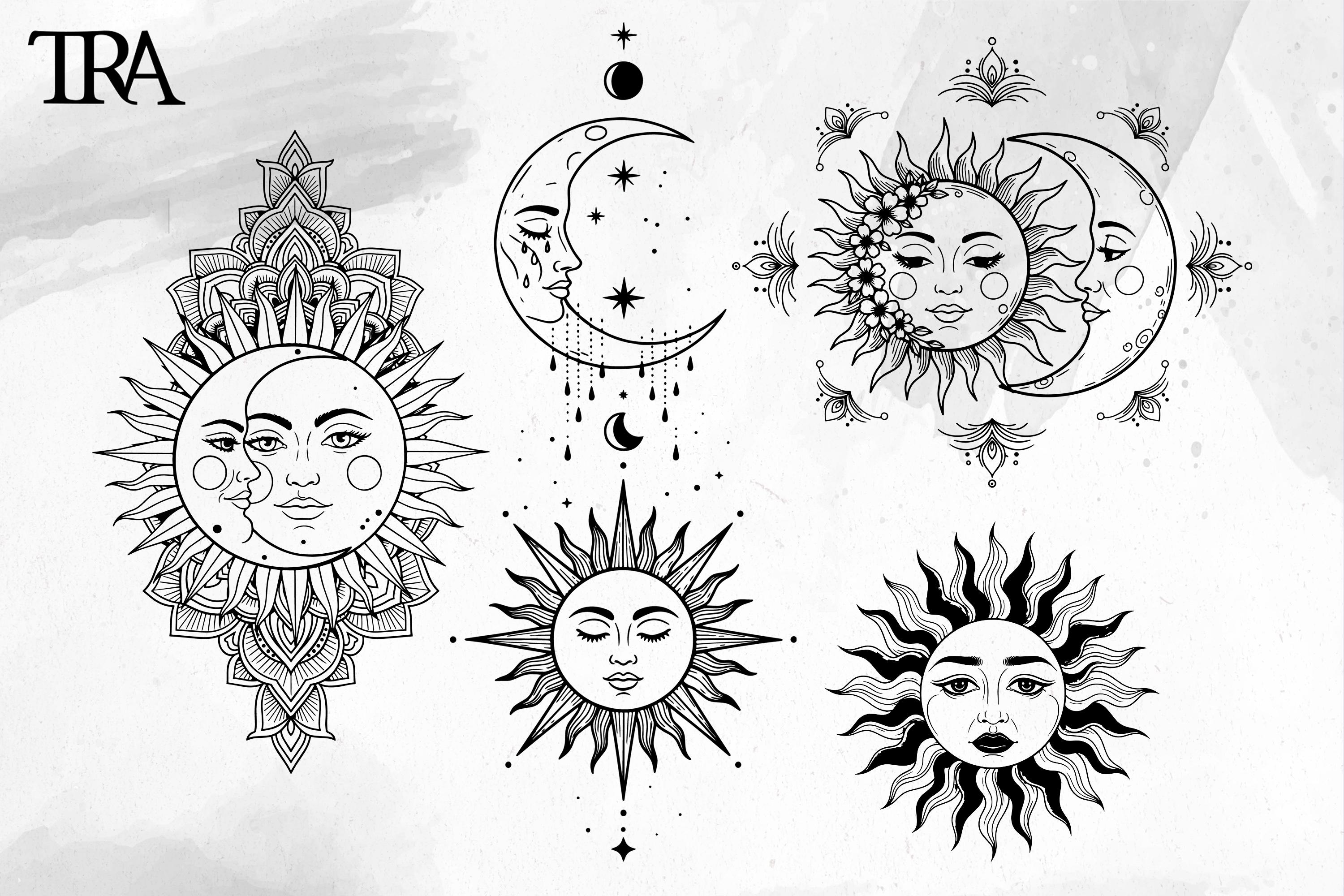 Boho Celestial Sun & Moon SVG Bundle: Mystical Cosmic Designs (digital ...