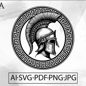 Spartan Gladiator Helmet SVG: Roman Warrior Meander Design (Digital Download)
