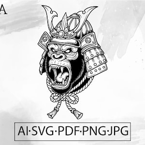Gorilla Samurai SVG animal samurai Warrior helmet Hannya Mask Japanese tattoo Oni Mask - Instant Digital Download ai svg jpg png pdf cricut