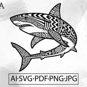 Tribal Hai SVG Polynesischer Ozean Tribal Hawaii Maori Tattoo Tier Cut-Datei für Cricut Shirt Druck Digitaler Download ai svg jpg png pdf