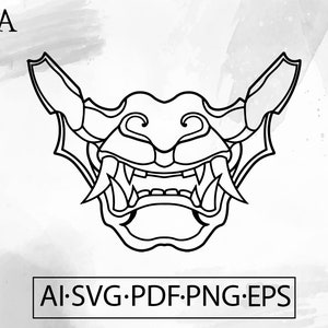 Hannya Samurai Mask SVG Demon Japanese Warrior Oni Mask Asian art Tattoo ink - Instant Digital Download cut file ai svg eps png pdf cricut