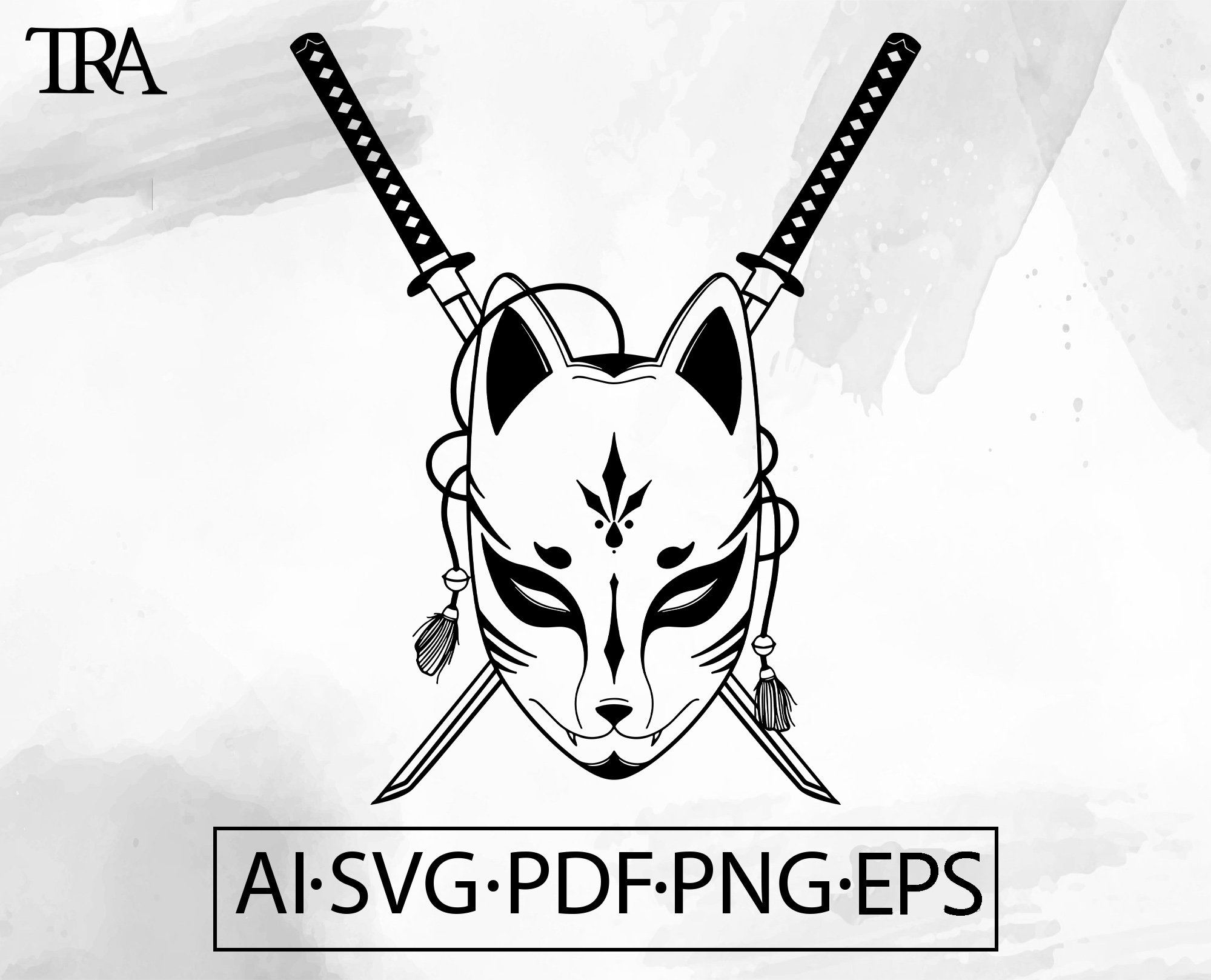 Kitsune Maske & Katana Schwerter SVG Hannya Dämon japanische Krieger