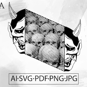 Hannya Demon Mask SVG halftone skull Tattoo Japanese samurai Warrior Oni Mask Asian art  -Instant Digital Download ai svg eps png pdf cricut