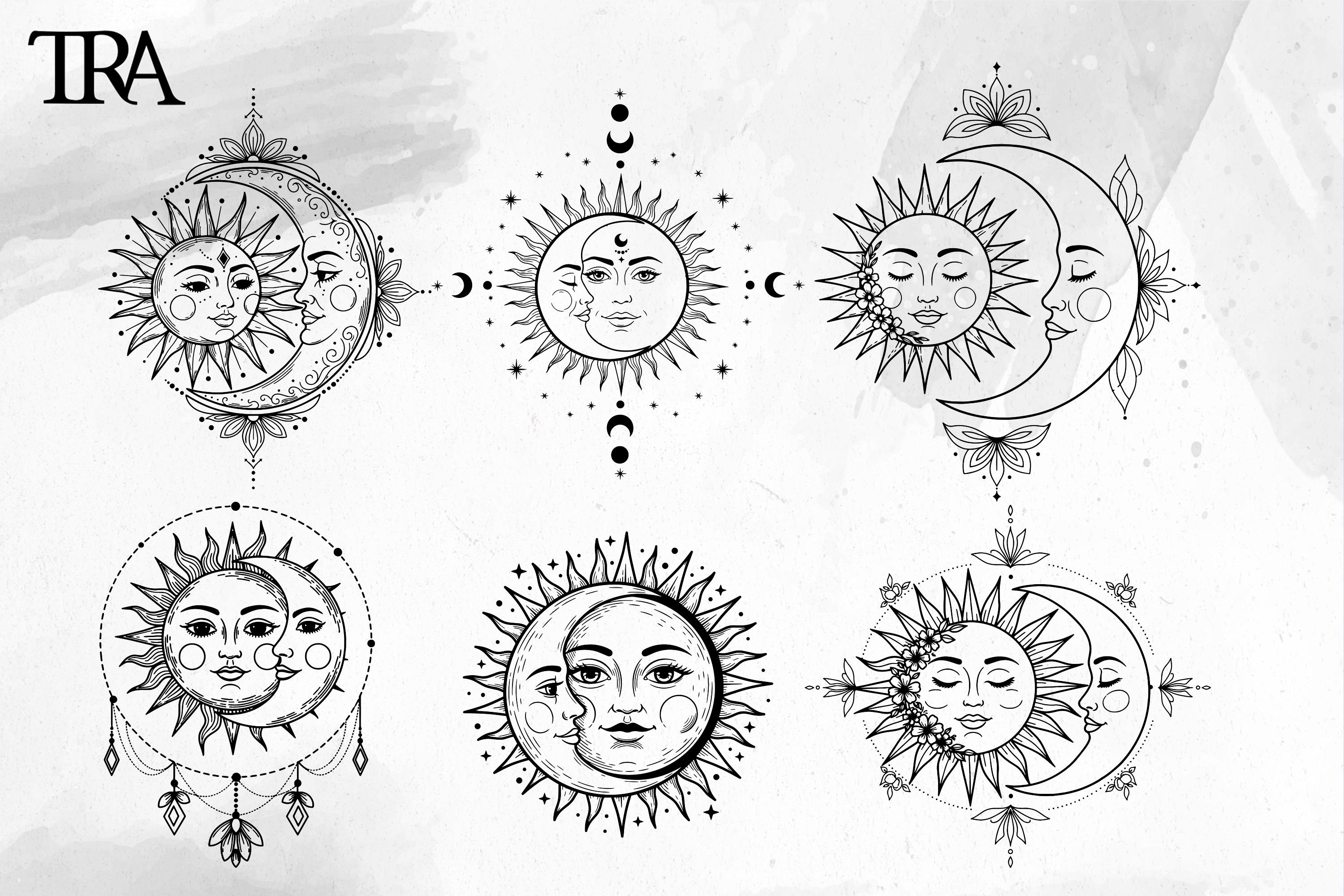 Boho Celestial Sun & Moon SVG Bundle: Mystical Cosmic Designs (digital ...
