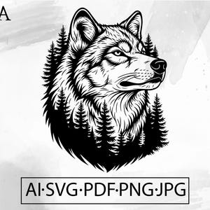 Wolf Forest SVG wilderness tattoo clipart wildlife silhouette nature tshirt design - Instant Digital Download file ai svg jpg png pdf cricut