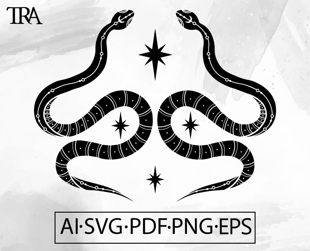 Pair of Celestial Snake SVG Mystical Boho Magic Witchy Lunar Moon Phase ...