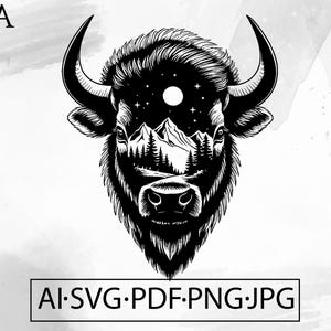 Buffalo Head Mountain landscape SVG Wildlife Bison Forest Western animal Wilderness - Instant DigitalDownload file ai svg eps png pdf cricut