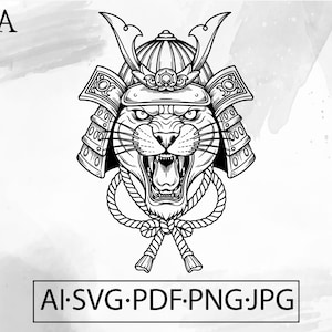 Samurai Panther SVG animal samurai Warrior helmet  Hannya Mask Japanese tattoo Oni Mask - Instant Digital Download ai svg jpg png pdf cricut