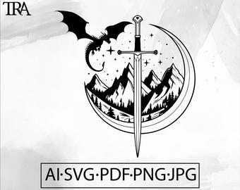 Sword & Dragon Mountain SVG (Digital Download)