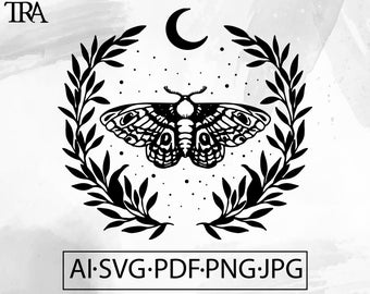Muerte Polilla Floral SVG bruja magia mística Celestial Brujería Brujería tatuaje Goth -Descarga digital instantánea ai svg eps png pdf cricut