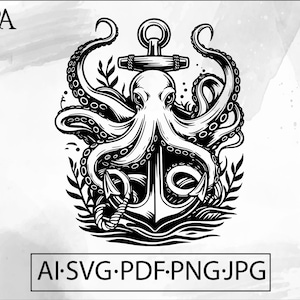 Octopus Anchor Nautical SVG: Sea Creature Kraken Design (Digital Download)