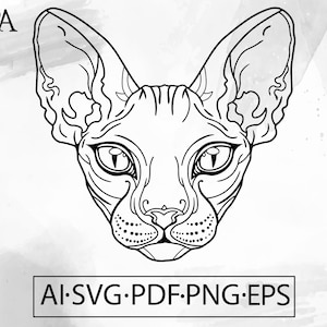 Sphynx Cat cabeza SVG Witchy Mystic Celestial tatuaje gótico brujería tinta gótica - Descarga digital instantánea archivo cortado ai svg eps png pdf cricut