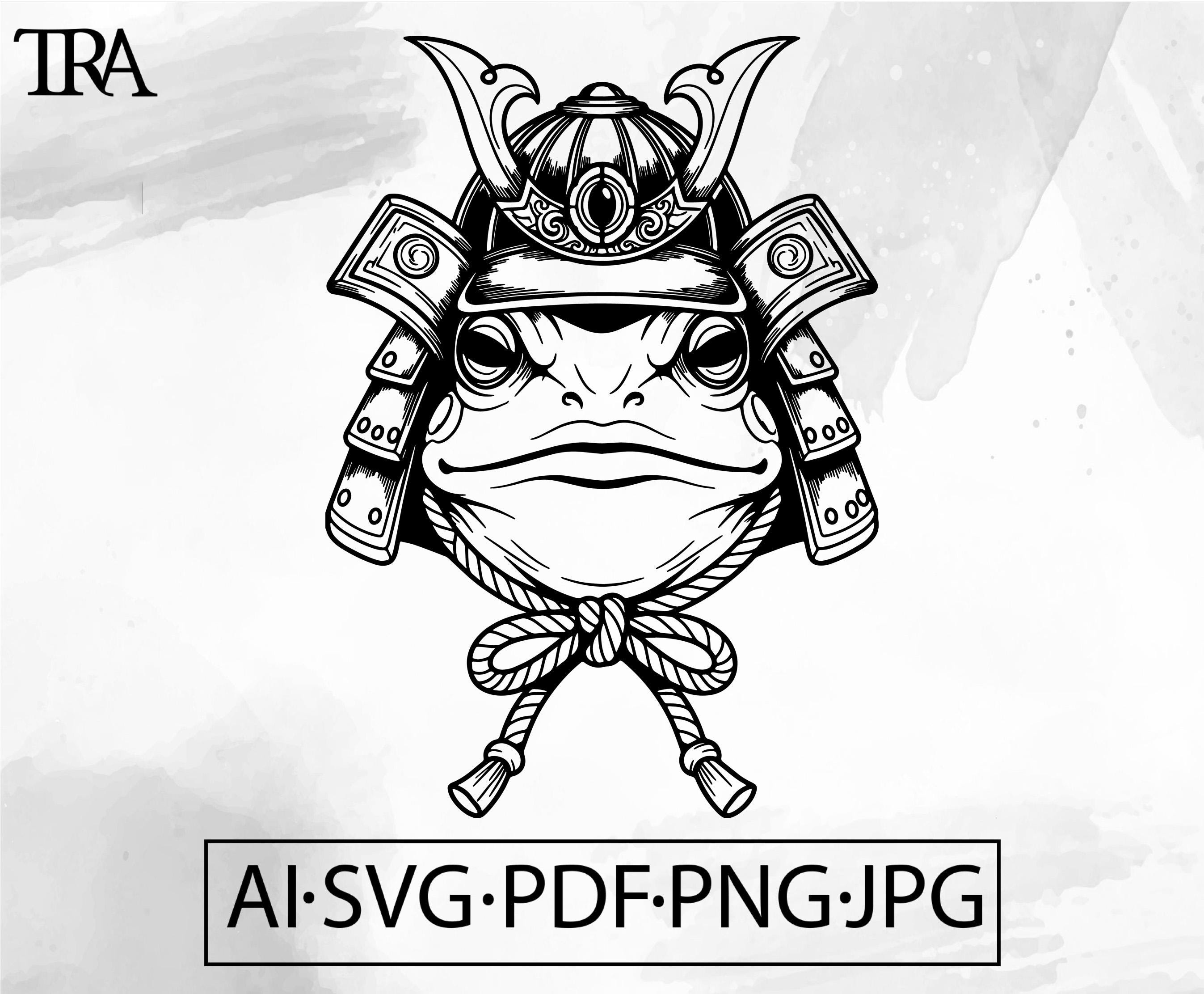 Samurai Frog Warrior SVG: Japanese Oni Mask Design (digital