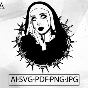 Nonne mort-vivante clôture barbelée SVG fil de fer barbelé zombie flash tatouage horreur goth encre gothique - fichier en téléchargement numérique ai svg eps png pdf cricut