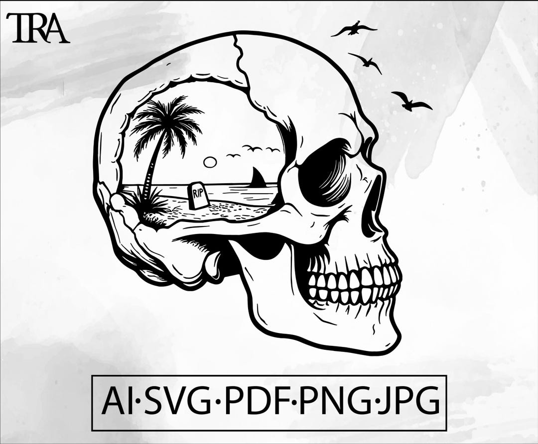Summer Skull Island SVG Beach Skeleton Flash Tattoo Tropical Summer ...