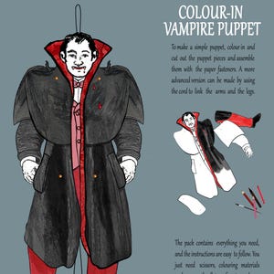 Colour-in string vampire puppet