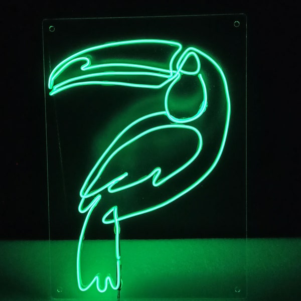 Cute Toucan Bird Big Beak Exotic Animal Mascot Neon Sign,  Handmade EL Wire Neon Light Sign, Home Decor Wall Art
