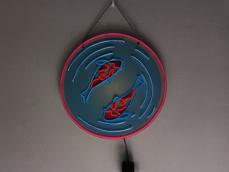 Animated Koi Fish Neon Sign, Dynamic Fish Neon Light Decor, Handmade EL