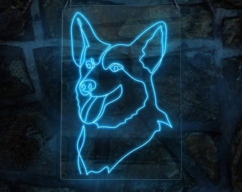 Welsh Corgi Pembroke Animal Portrait Neon Sign,  Handmade EL Wire Neon Light Sign, Home Decor Wall Art