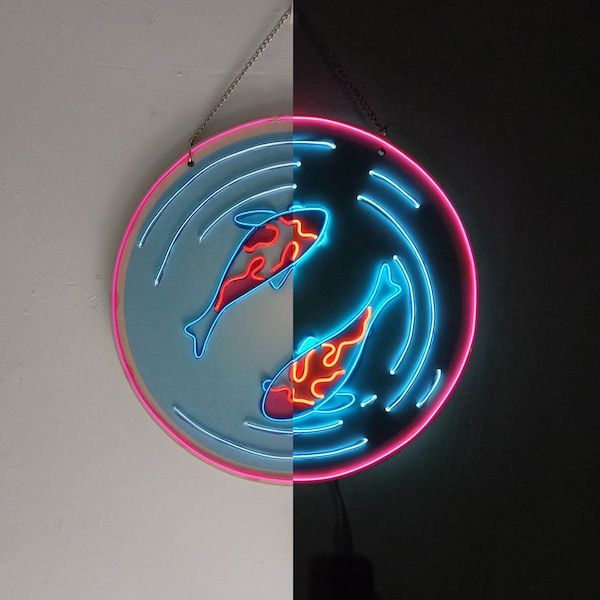 Enseigne animée au néon poisson koi, décoration dynamique poisson néon, néon fait main avec fil EL, poissons nageurs, décoration de salle de jeux, art mural