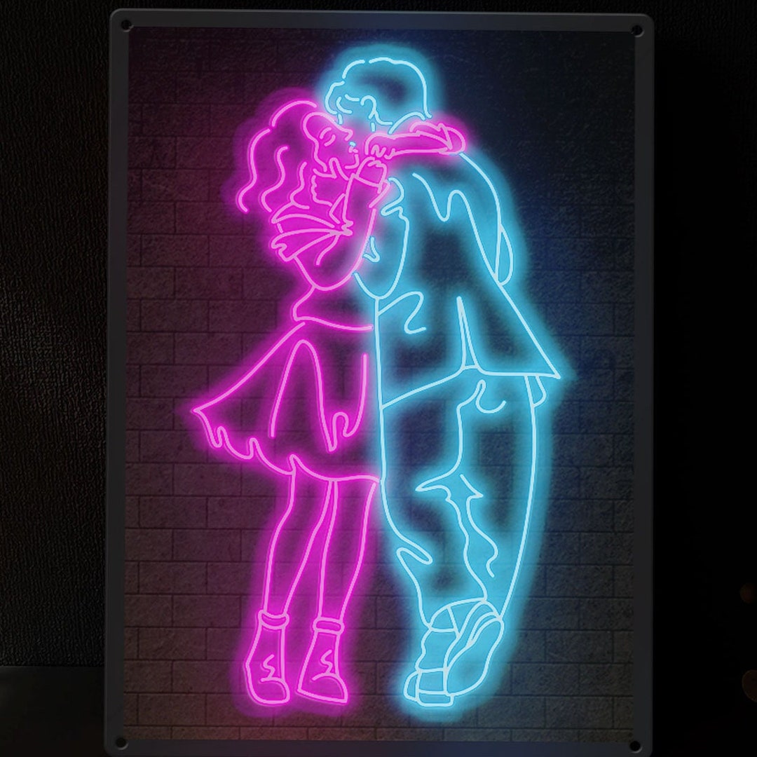 Couple Kiss and Dance Neon Art Handmade Romantic Couple Hug Etsy 日本