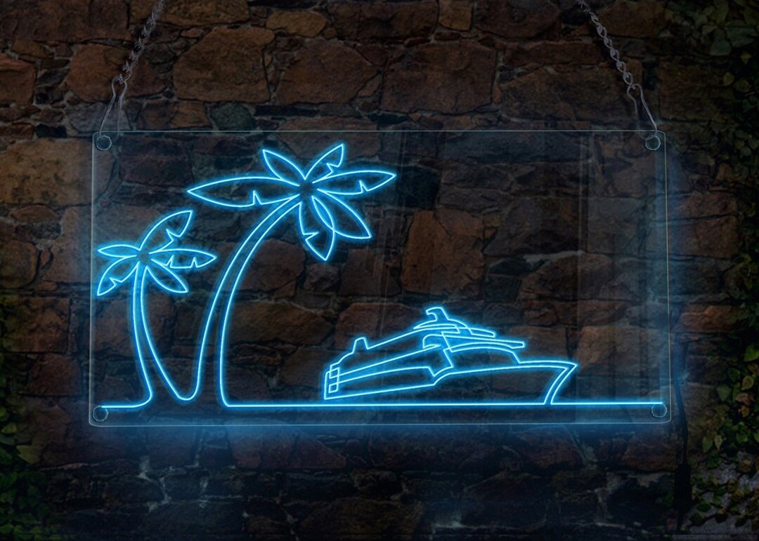 Palm Trees Cruise Ship Neon Sign, Travel Theme Handmade EL Wire Neon