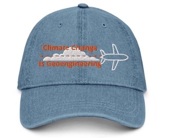 Climate Change is Geoengineering in Orange Embroidered Denim Hat