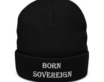 Czapka z dzianiny żebrowanej z haftem Born Sovereign