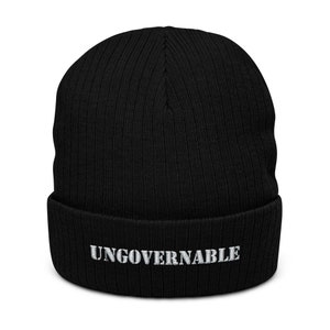 Ungovernable Embroidered Ribbed Knit Beanie