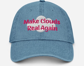Make Clouds Real Again in Pink Embroidered Cotton Denim Hat