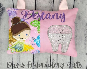 Sliver Tooth Fairy Pillow, Tooth Fairy Pillow, Girls Tooth Pillow, Girl Tooth Fairy Pillow, Personalized Tooth Pillow, Gold Birthday Gift