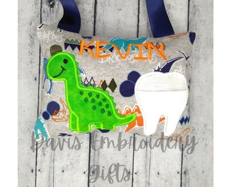 Dinosaur Tooth Fairy Pillow, Personalized Tooth Pillow, T Rex Tooth Fairy Pillow, Boys Tooth Fairy Pillow with pocket, Boy Tooth Pillow