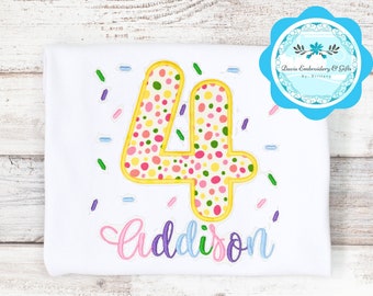 Rainbow Birthday Shirt for Girl, 4th Birthday Shirt for Girl, Sparkle Birthday Shirt for Girl, Personalized Little Girl Birthday T-shirt
