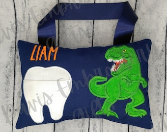 T-Rex Tooth Fairy Pillow, Green Dinosaur Tooth Pillow, Boys Tooth Fairy Pillow, Personalized Embroidered Pillow, Custom Tooth Keepsake