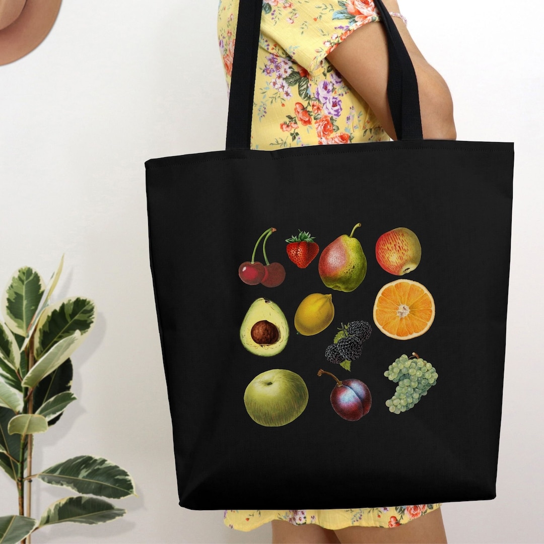 Cottagecore Fruit Tote Bag, Aesthetic Tote Bag, Fruit Gift, Canvas Tote