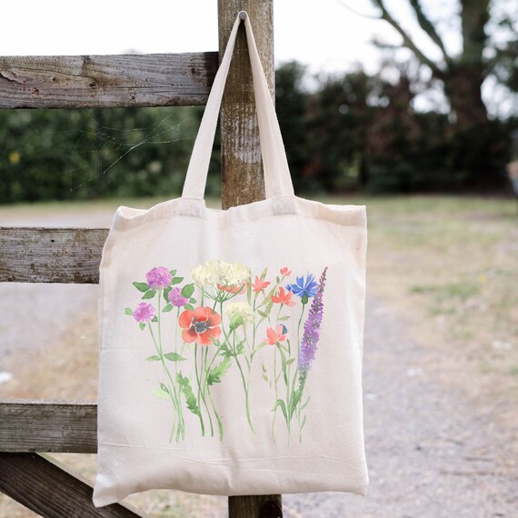 Wildflower Tote Flower Cottagecore Cute Bag Spring Canvas Floral