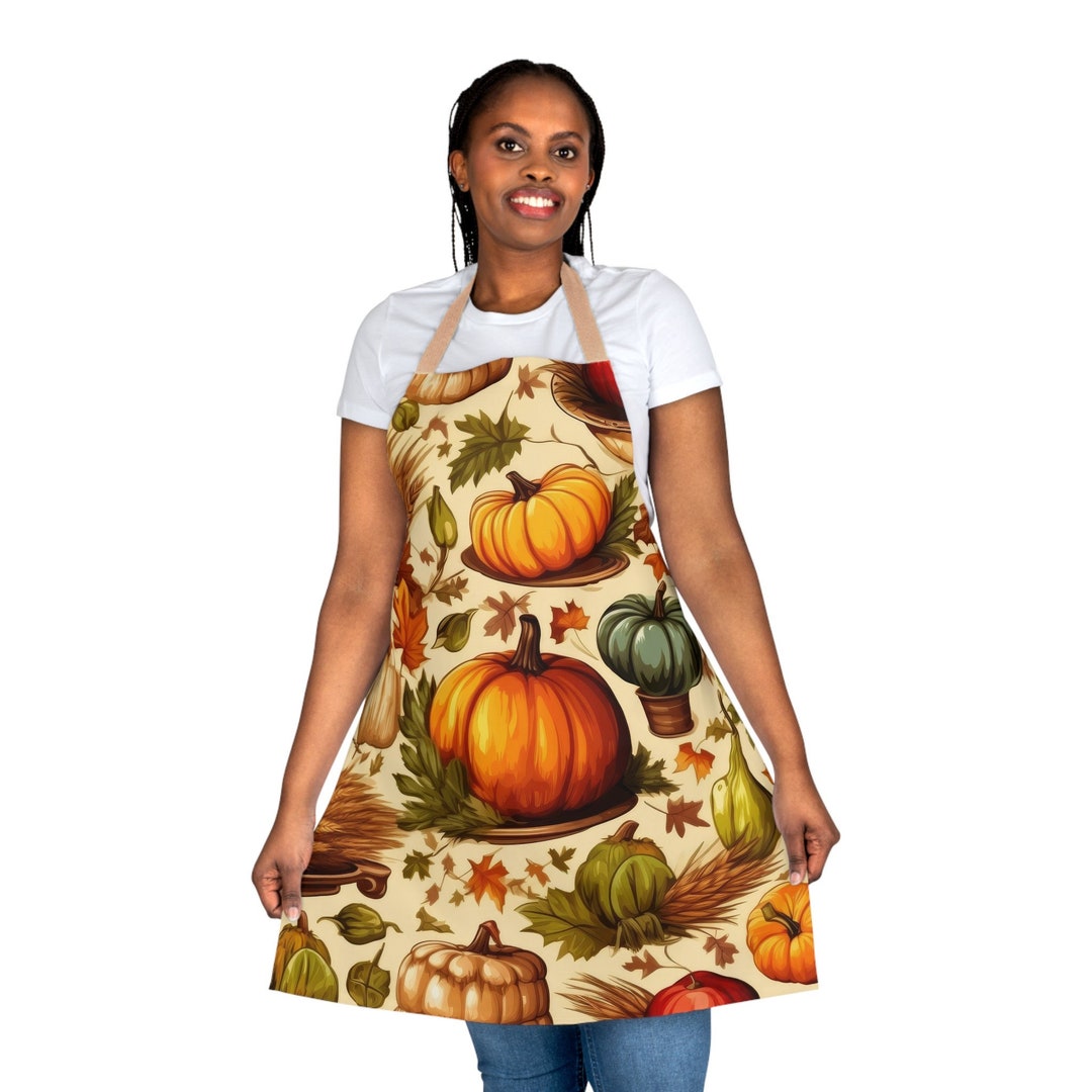 Thanksgiving Apron Holiday Apron With Pumpkins Stain Proof Etsy