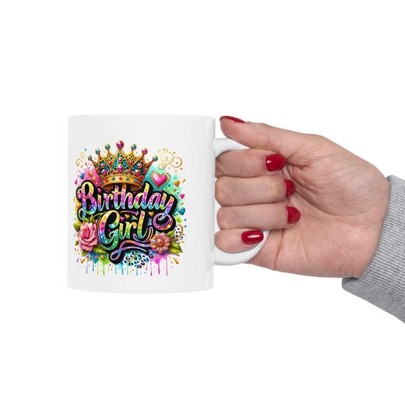 Birthday Girl Coffee Mug, Glamorous Crown & Glitter Design Gift for Her, Gift for Her, Ceramic Mug, 11oz and 15oz