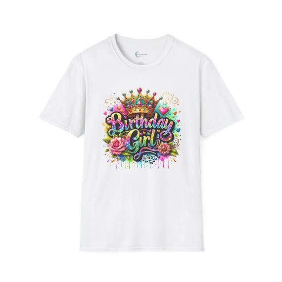 Birthday Girl Crown T-Shirt, Colorful Glitter Princess Tee for Women & Girls Gift for Birthday Celebrations