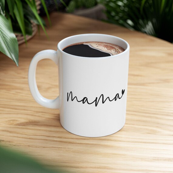 Ceramic Mug, Mama Heart Cursive Coffee Cup, Mother's Day Gift, Tea Mug, Motherhood Present, Mom Birthday Gift