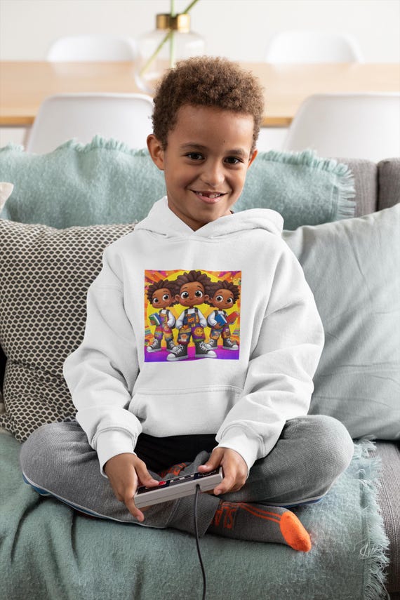 Colorful Youth Hoodie with Cartoon Design, Fun Sweatshirt for Kids, Gift for Birthdays, Playtime Apparel, Cozy Casual Wear