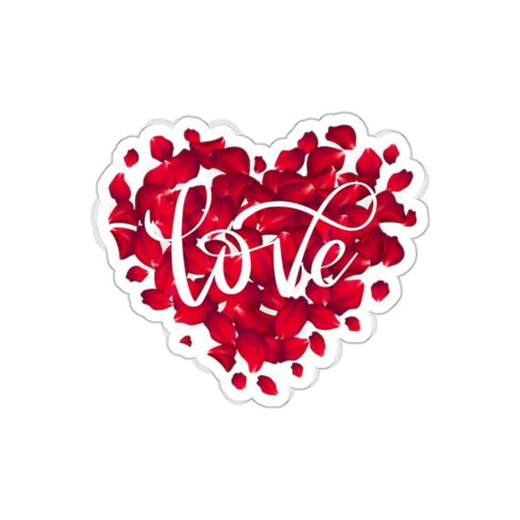 Love Rose Petal Heart Kiss-Cut Stickers, Romantic Floral Decals, Valentine's Day Decor, Laptop Decoration, Scrapbooking Supplies