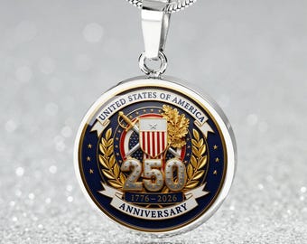 Patriotic USA 250th Anniversary Necklace, Patriotic Emblem Pendant